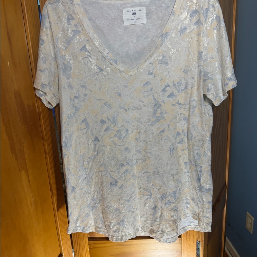 Anthropologie | Sol Angeles Gold Foil Metallic V-Neck Tee Size S - Picture 3 of 5